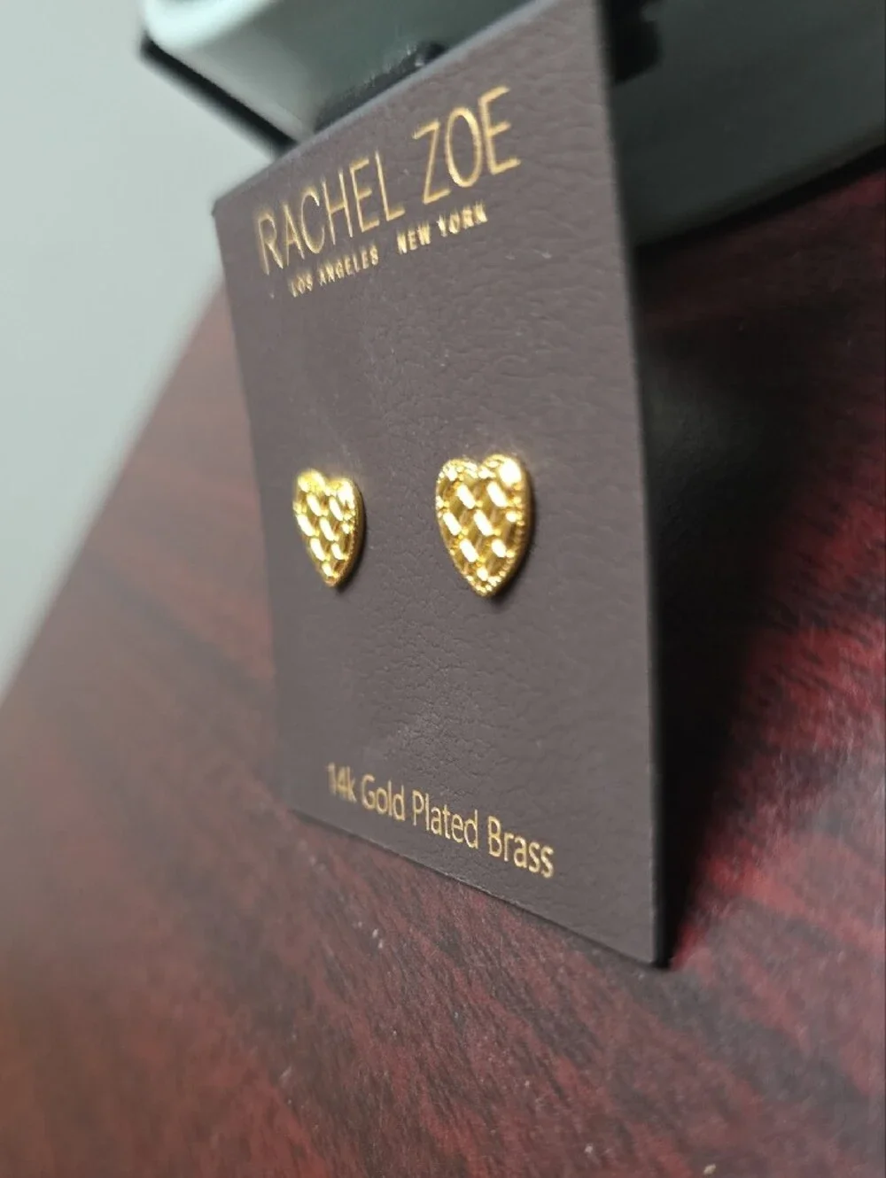 Rachel Zoe Gold Heart Stud Earrings with Woven Texture